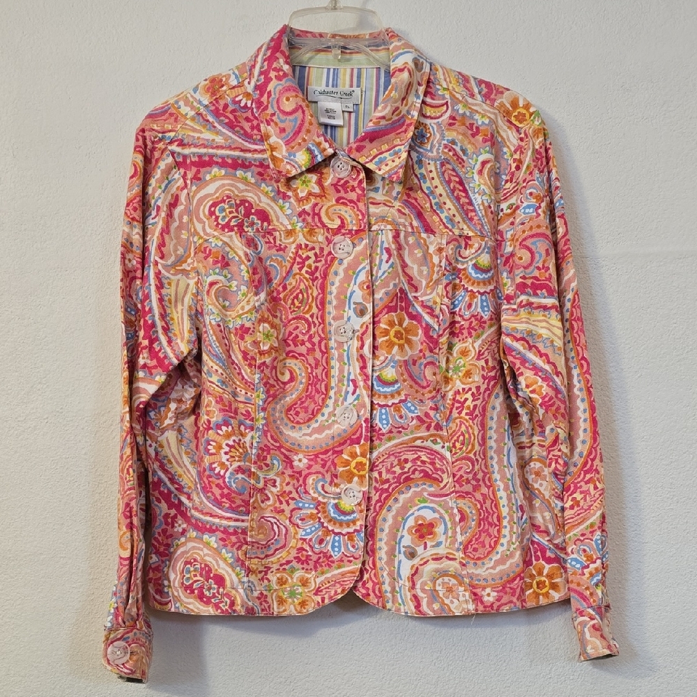 Large Coldwater Creek Pink and Orange Paisley Jacket